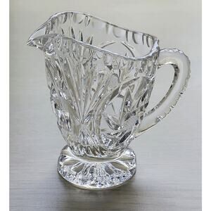 CREAMER-Cut Glass-Syrup Pourer-Flower Pattern-Small-3.5 IN